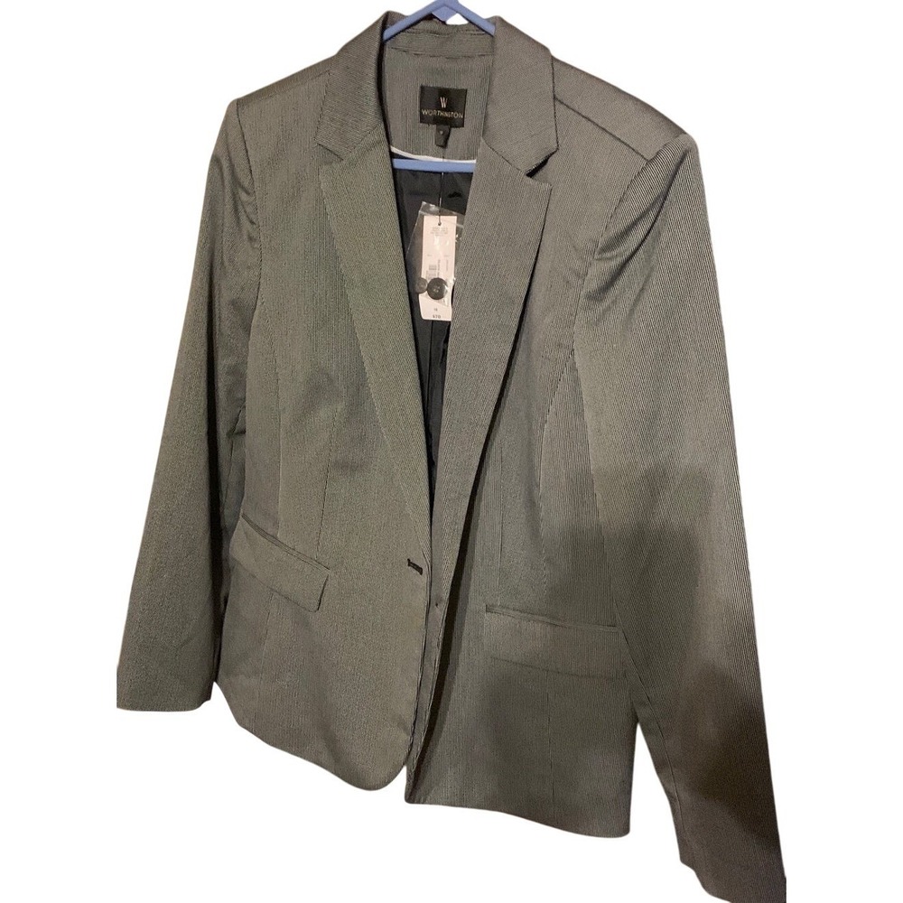Worthington Gray‎ Herringbone Blazer Jacket Size 18 Career Business